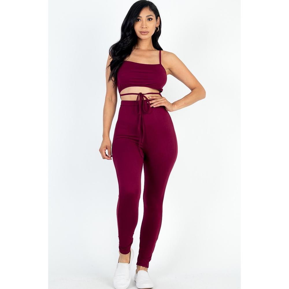 Solid Tie Front Cut Out Jumpsuit - Picture 1 of 4